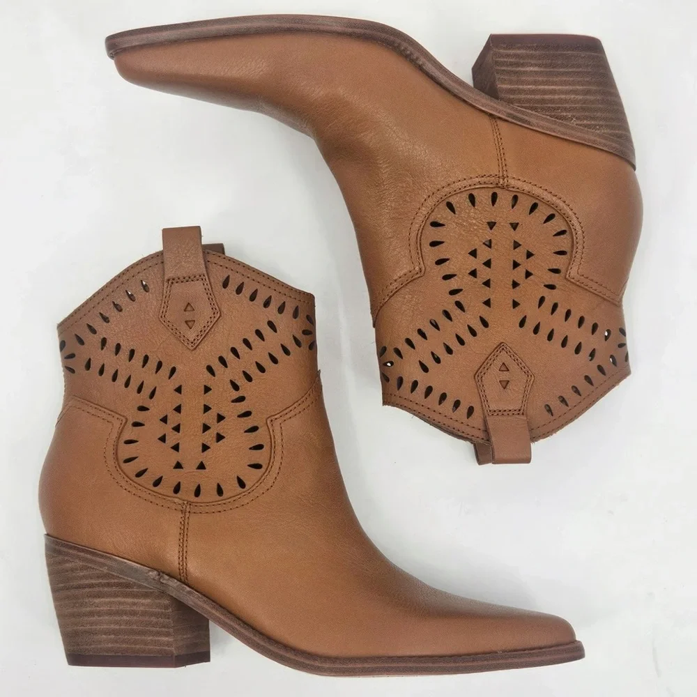 Marc Fisher Elyea Pointed Toe Western Boot Brown Ankle Booties Size 11